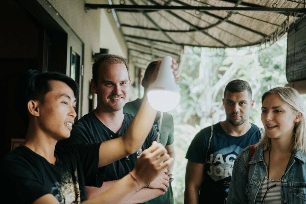 Engineering students from the Southeast Asian Engineering study abroad program at Udayana University (UNUD) on a field trip learning about electricity infrastructure in Bali.